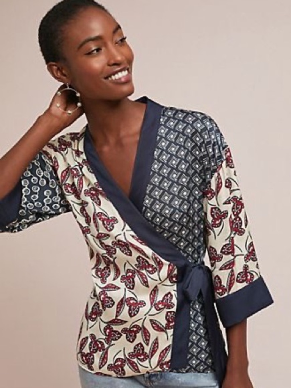 Anthropologie Meadow Rue Patchwork Kimono Wrap Blouse Top